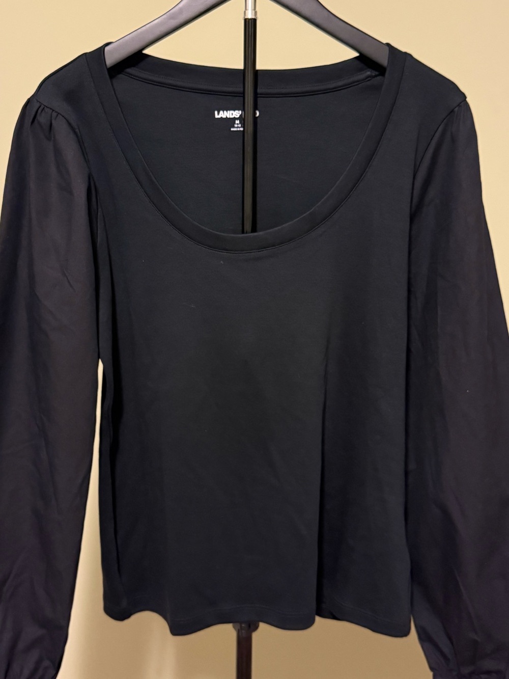 NWOT LANDS' END Mixed Media Black Long-Sleeve Scoop Neck Tee Sz M